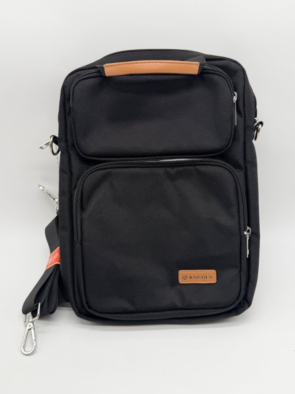 Kailaien Black Oxford Cloth Tablet Sleeve Bag with Contrasting Tan Handle